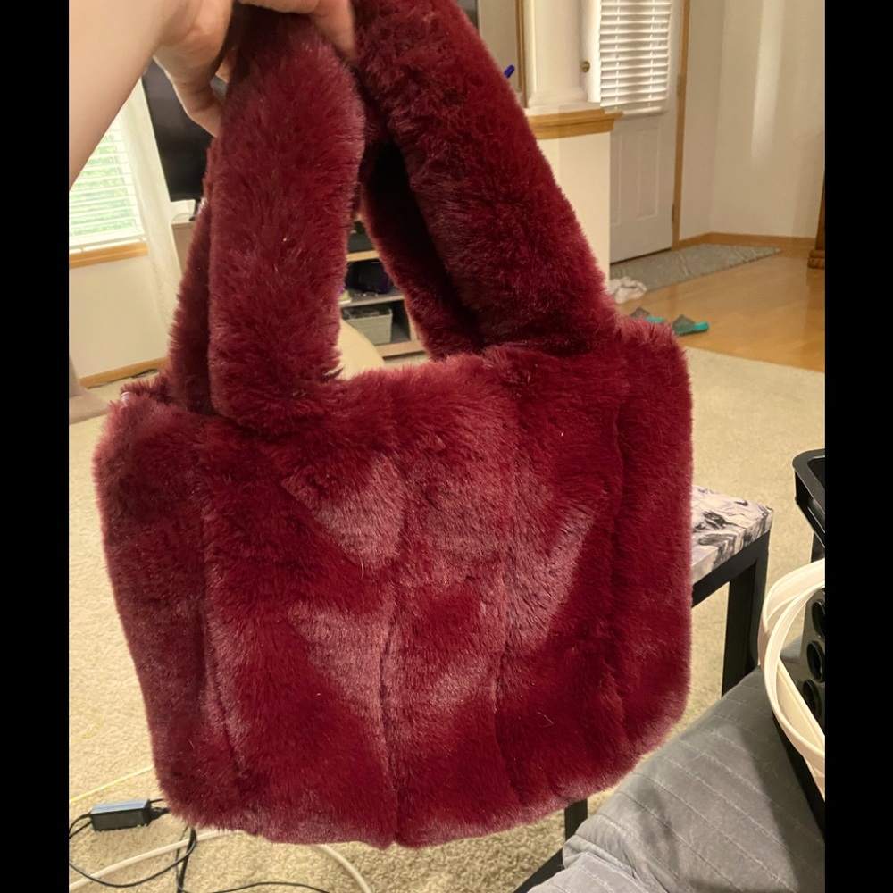 bp burgundy fluffy purse